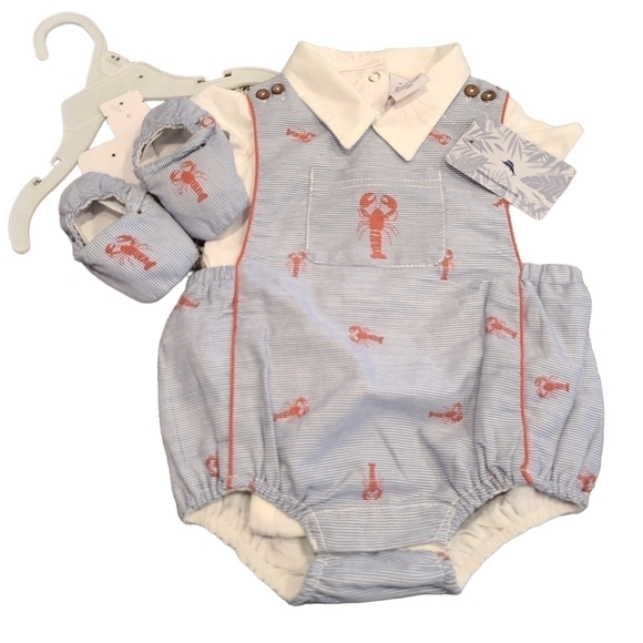 Tommy Bahama Infant Set with Lobster Print and Nautical Stripes, Size 3-6 Months - Picture 1 of 12